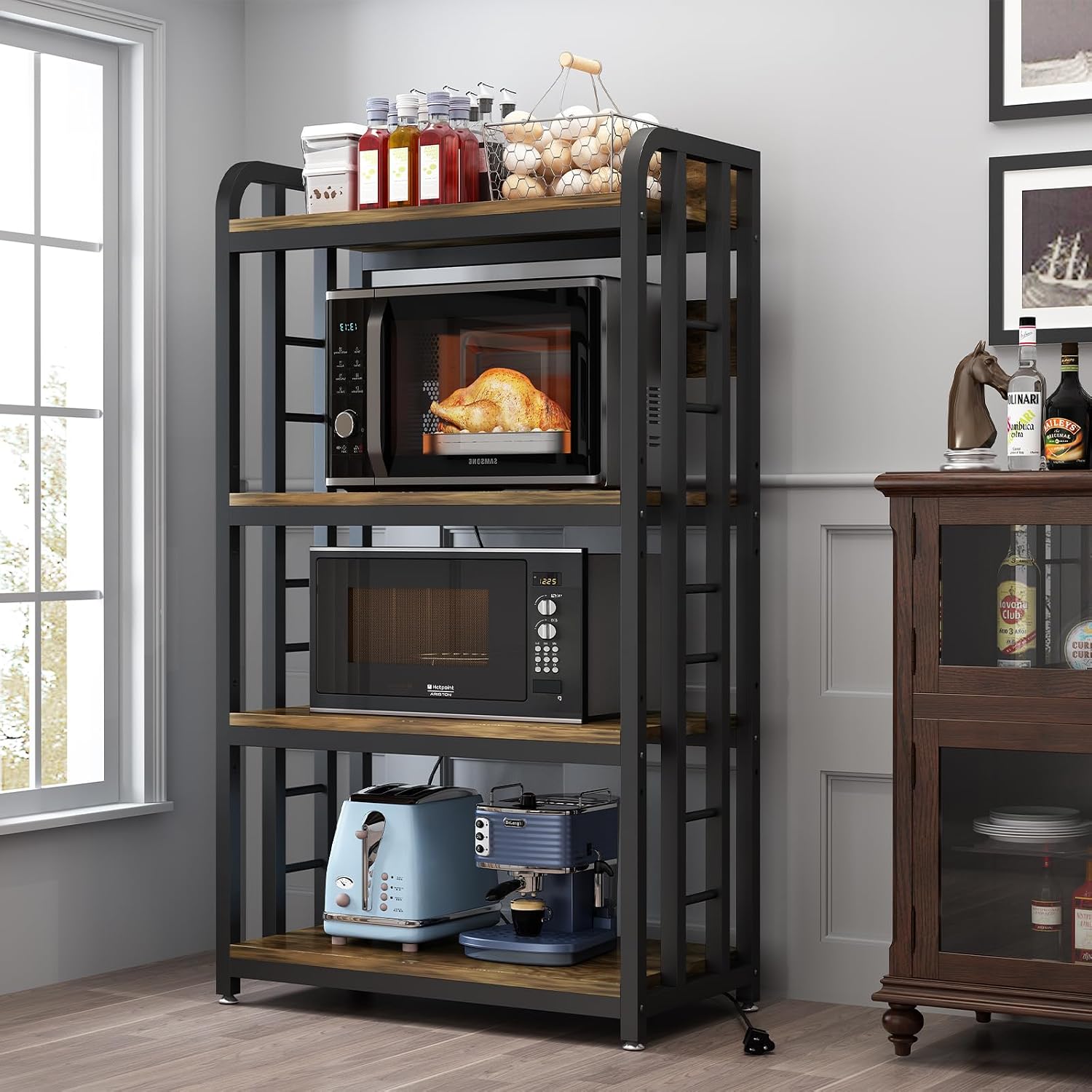 Kitchen Appliances Storage - 4-laags keukenbakkersrek met stopcontact, vrijstaande magnetronstandaard,