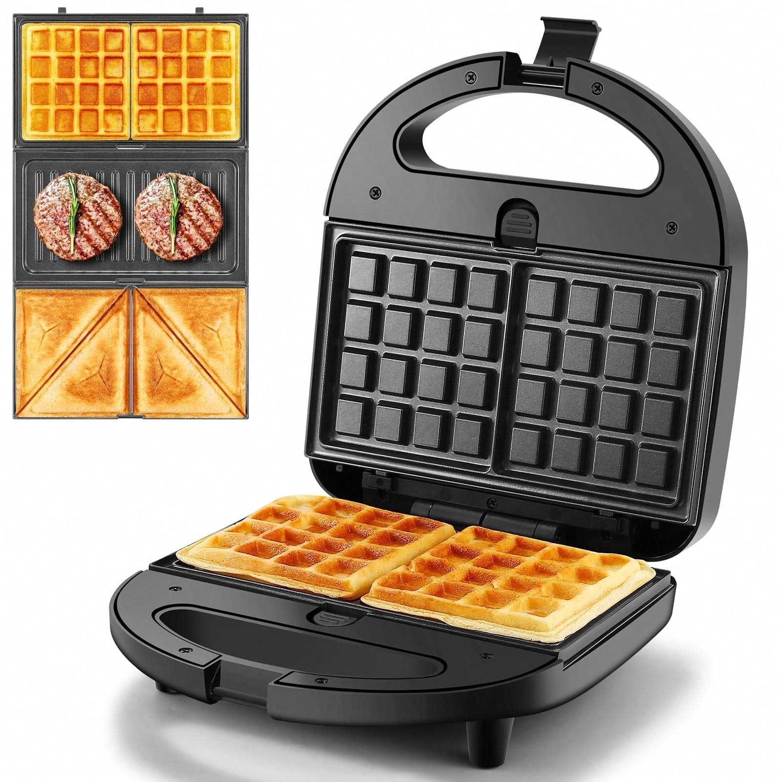 Sandwich Press Grill - 3-in-1 Sandwich-wafelijzer 750W Niet-klevende verwijderbare platen
