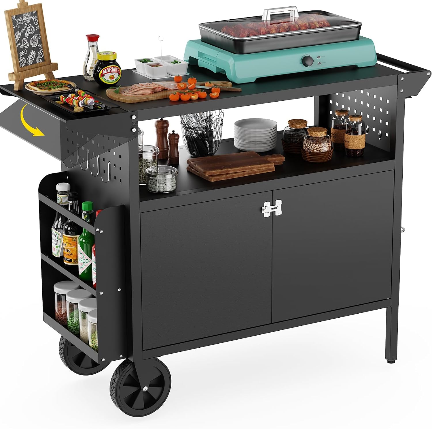 Kitchen Appliances Organizer - Buitenkeuken op wielen met opbergruimte, opklapbaar