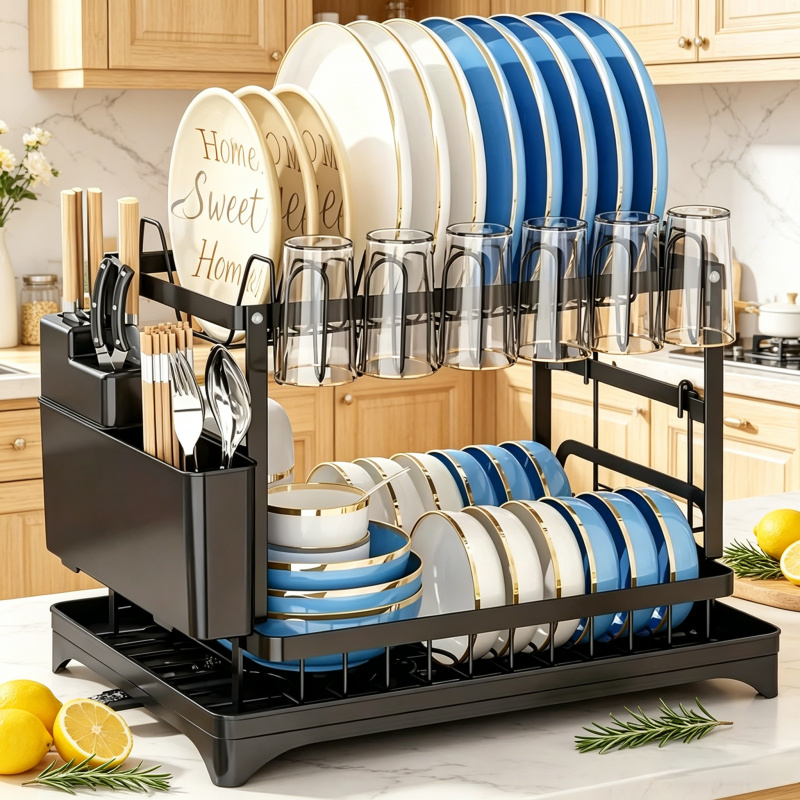 Kitchen Appliances Storage - Metal 2-laags afdruiprek met opvangbak –