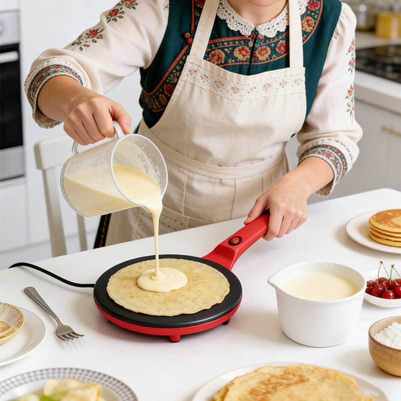 Crepe Maker Non Stick - Eenzijdig verwarmde elektrische crêpemaker, huishoudelijk, anti-verbrandingshandvat,