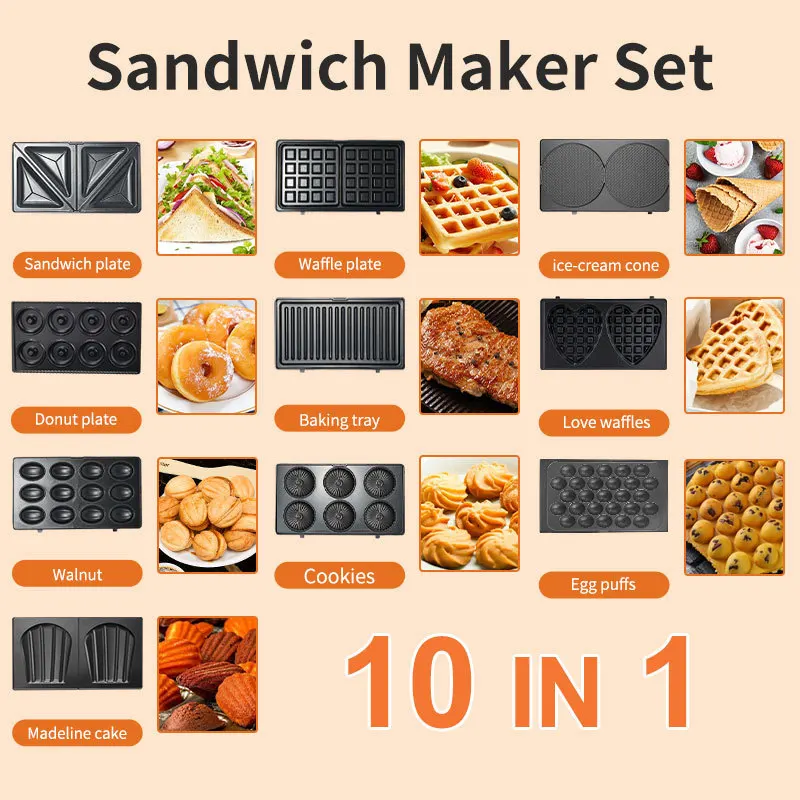 Sandwich Press Grill - 220/110V Huishoudelijke apparaten 10-in-1 Sandwichmaker Mini