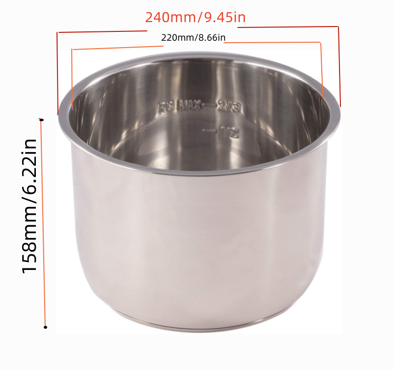 Instant Pot Pressure Cooker - 1 Stuks Roestvrijstalen Binnenste Kookpot-6 Liter