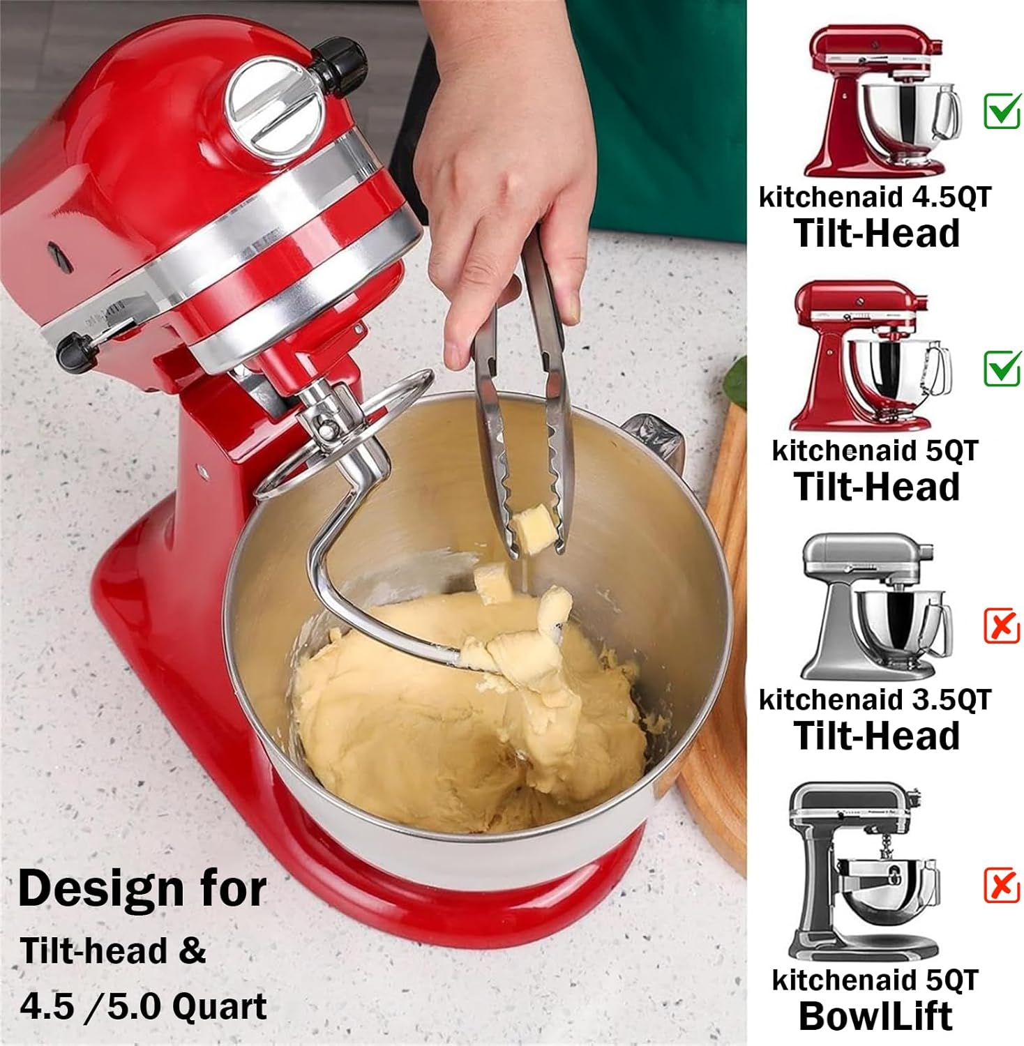 Roestvrijstalen deeghaak met v - Kitchen Appliances Kitchenaid recensie en prijs